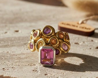 Pink Topaz Silver Ring | Bold Gemstone Ring | Sculptural Cocktail Ring | Handmade Statement Ring | Sapphire Designer Jewelry