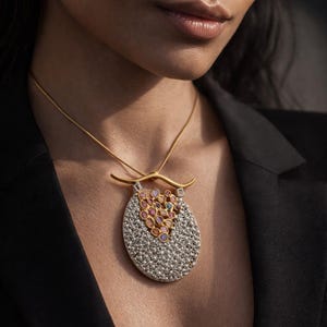 Natural Raw Sapphire Necklace | High-End Mixed Metal Pendant | Avant-Garde Artistic Jewelry | Luxury Wearable Art | Fine Statement Necklace image 3