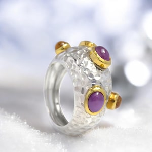 Unique Designer Ring | Handcrafted Cocktail Elegance, Pink Sapphire & Citrine, Luxury Silver Statement, Iconic Accessory