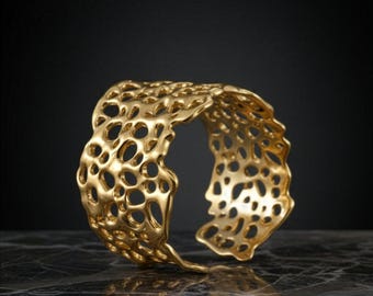 Gold Cuff Bracelet, Textured Metal Artisan Jewelry, Bold Statement Piece for Elegant Gift Giving