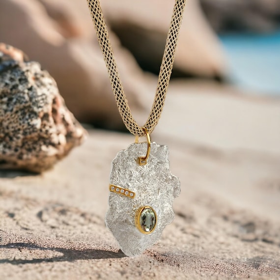 Luxury Statement Necklace With Green Amethyst Bold Sculptural - Main Image