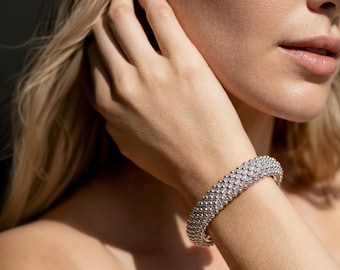 Sterling Silver Cuff Bracelet, Sculptural Statement Jewelry, Designer Artisan Cuff, Solid Silver Jewelry, Unique Handmade Gift for Women