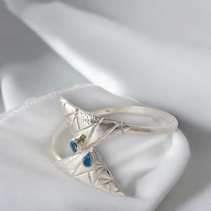 Blue Topaz Cuff Bracelet, Sterling Silver Statement Jewelry, Adjustable Art Deco Bracelet, Handmade Gift for Her, Lightweight Modernist Cuff