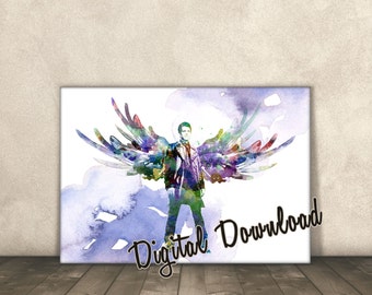 Supernatural, Castiel, Watercolor, Printable Art, Digital Download, 8x10, 11x14, 13x19