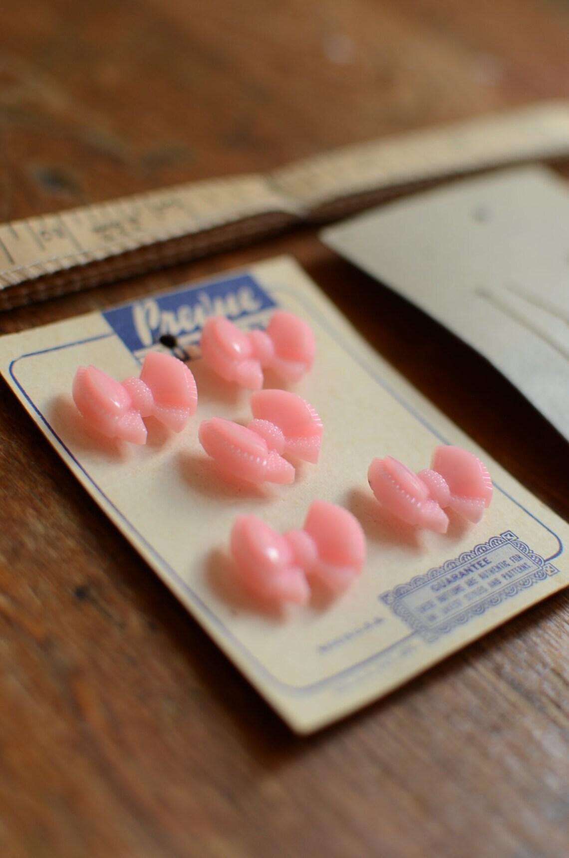 Pink Bow Button Vintage Buttons on Original Card 1940s prevue Buttons ...