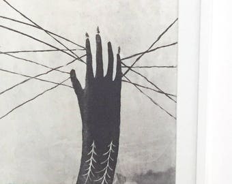 Holy fingertips - Artwork, Etching in black ink 2013 // Gift for home lover. Gifts for Him. Art Print. Gifts for her. Wall Art. Home deco.