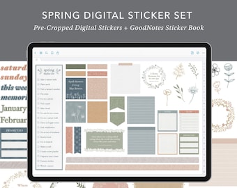 Spring Digital Planning Sticker Set | GoodNotes Stickers, GoodNotes Sticker Book, Digital Stickers, Spring Stickers, Flower Stickers