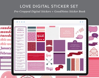 Love Digital Planning Sticker Set | GoodNotes Stickers, GoodNotes Sticker Book, Digital Stickers, Valentine Stickers, Heart Stickers