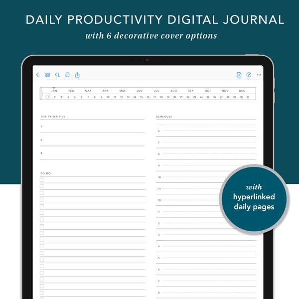 Daily Productivity Digital Journal | GoodNotes Journal, Notability Journal, iPad Journal, Digital Notebook, Daily Notebook