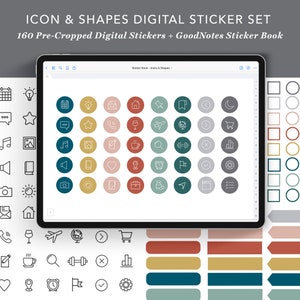 Digital Planning Sticker Set with Digital Sticker Book - Icons & Shapes | GoodNotes Stickers, GoodNotes Sticker Book, Digital Stickers