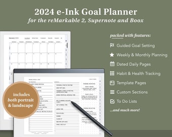 2024 ReMarkable eInk Planner | remarkable template, remarkable 2, e-ink planner, boox, supernote, digital planner, remarkable calendar