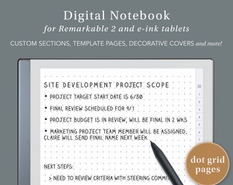 Dot Grid Digital Notebook for Remarkable and e-Ink Tablets | remarkable template, remarkable notebook, digital notebook,  eink template