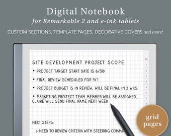 Grid Digital Notebook for Remarkable and e-Ink Tablets | remarkable template, remarkable notebook, digital notebook,  eink template, e-ink