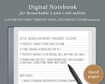 Lined Digital Notebook for Remarkable and e-Ink Tablets | remarkable template, remarkable notebook, digital notebook,  eink template, e-ink