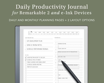 Productivity Journal for Remarkable and e-Ink Tablets | remarkable template, remarkable journal,  eink template, daily journal, time tracker