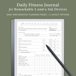 Journal de remise en forme pour les tablettes Remarkable et e-Ink | modèle remarquable, journal remarquable, modèle eink, suivi de l&#39;entraînement, suivi de la condition physique