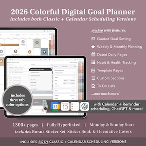 Ultimate 2026 Digital Planner with Colored Tabs - GoodNotes Planner, iPad Planner, Goal Planner, Digital Calendar