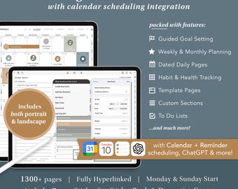 Ultimate 2026 Digital Planner with Calendar Scheduling Links - Goal Planner with iOS Shortcut, ChatGPT integration & goodnotes sticker book
