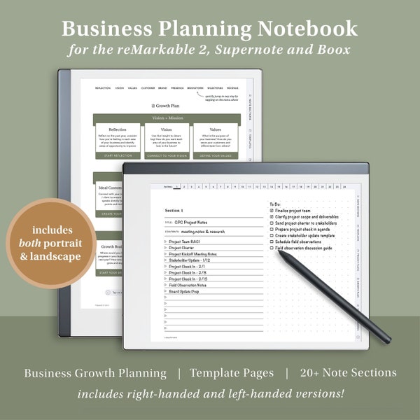 Business Notebook for Remarkable and e-Ink Tablets | remarkable template, remarkable notebook,  eink template, entrepreneur, business owner