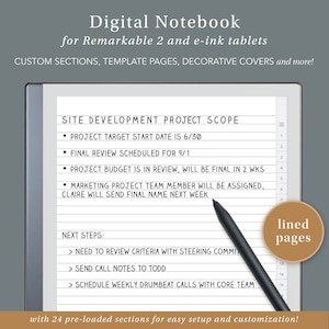 Lined Digital Notebook for Remarkable and e-Ink Tablets | remarkable template, remarkable notebook, digital notebook,  eink template, e-ink