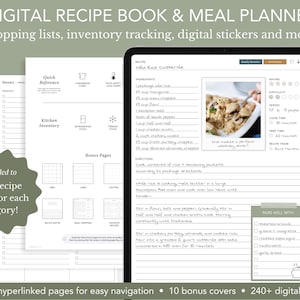 Digital Recipe Book and Meal Planner | Recipe Journal for GoodNotes Notability, Digital Meal Planner, Digital Cookbook, Recipe Templates