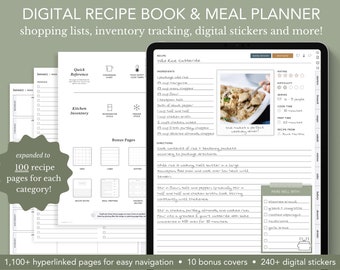 Digital Recipe Book and Meal Planner | Recipe Journal for GoodNotes Notability, Digital Meal Planner, Digital Cookbook, Recipe Templates