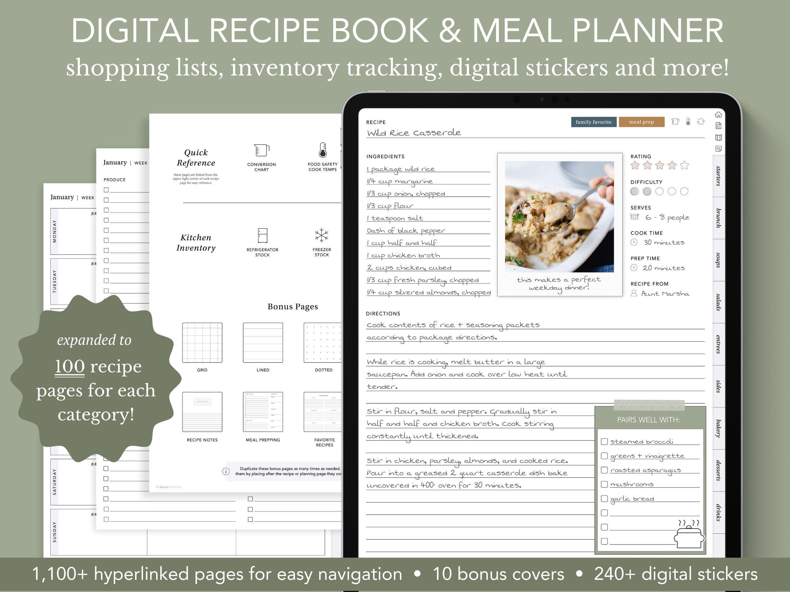 Digital Recipe Book and Meal Planner | Recipe Journal for Goodnotes ...