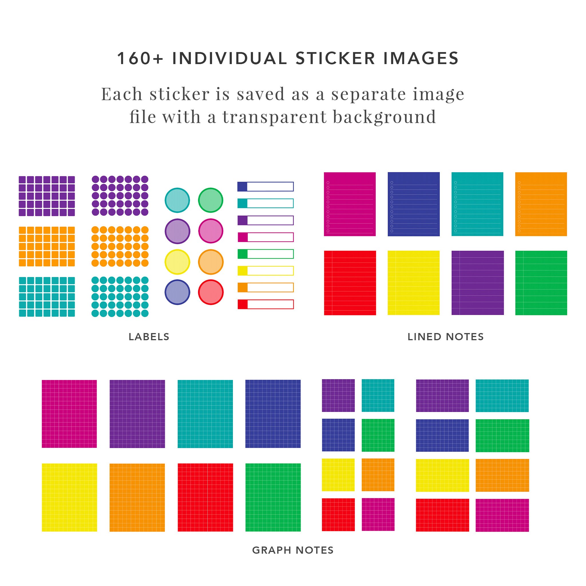 Notes & Overlay Shapes Digital Planning Sticker Set in Neon Colors ...
