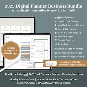 2025 Digital Planner Business Owner Bundle with Calendar Scheduling Links - GoodNotes Planner, iPad Planner, Business Planner, Daily Planner
