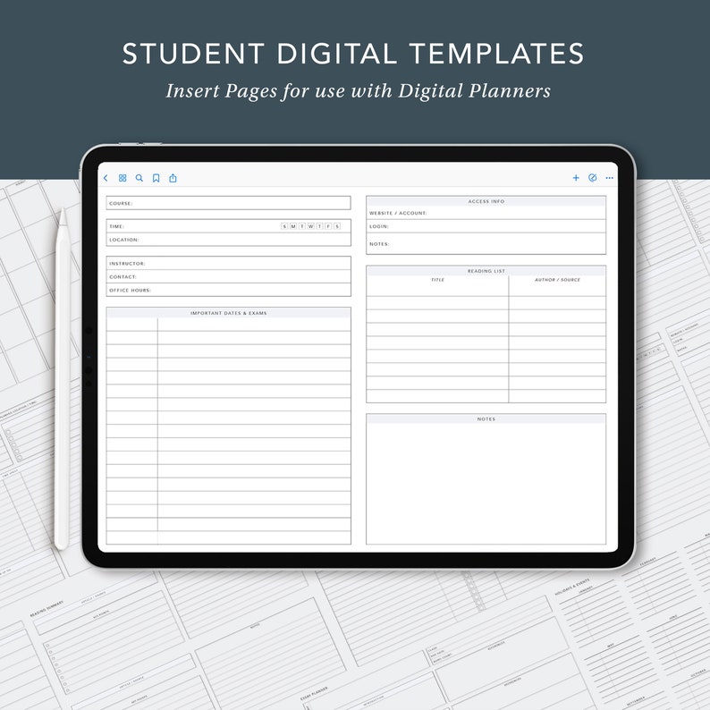 Student Insert Pages for Digital Planning Digital Planner - Etsy