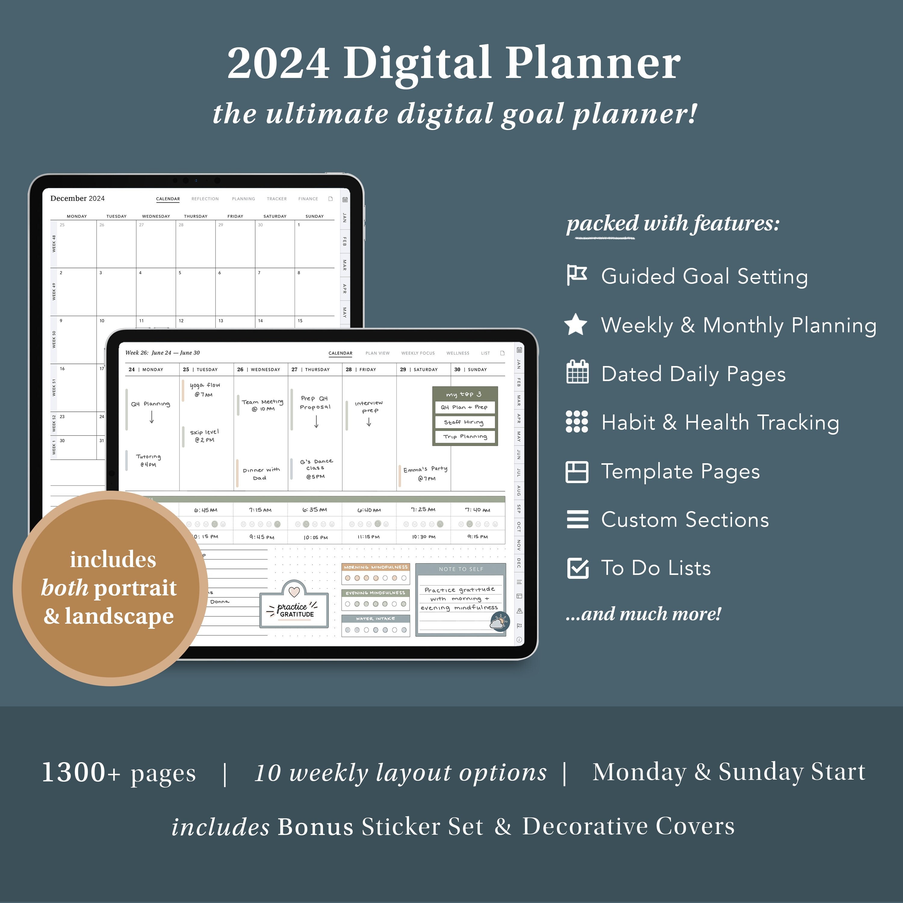 2024 Digital Planner the ULTIMATE Goal Planner Landscape Planner, Goodnotes  Planner, iPad Planner, Android Planner 
