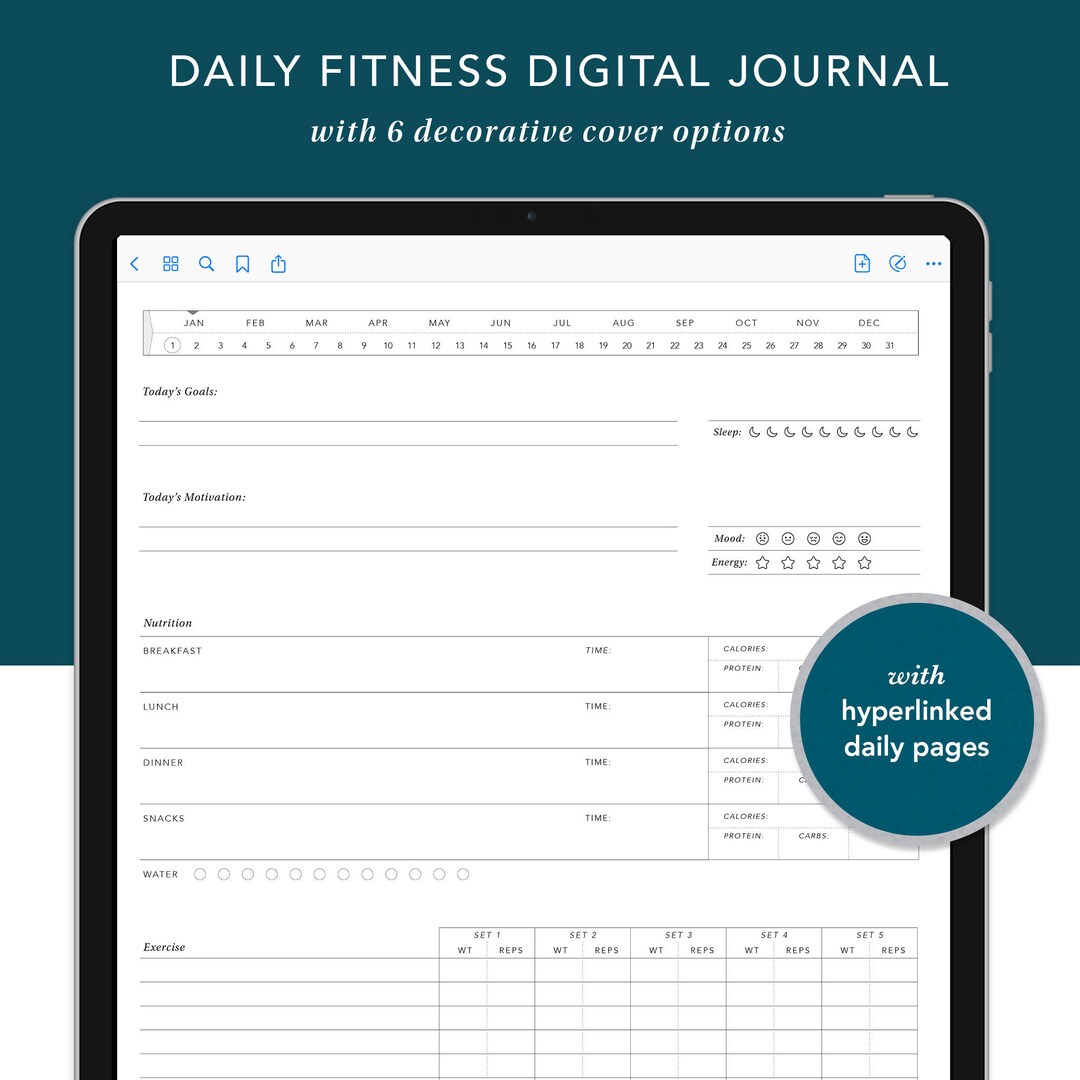 Daily Fitness Digital Journal | Goodnotes Journal, Notability Journal ...