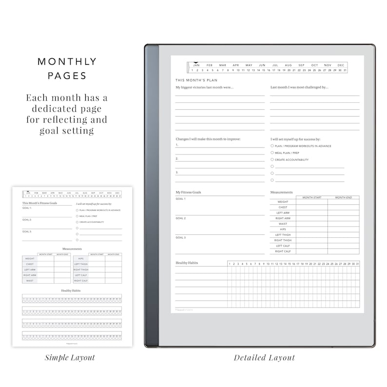 Fitness Journal for Remarkable and e-Ink Tablets | remarkable template, remarkable journal, eink template, workout tracker, fitness tracker image 3