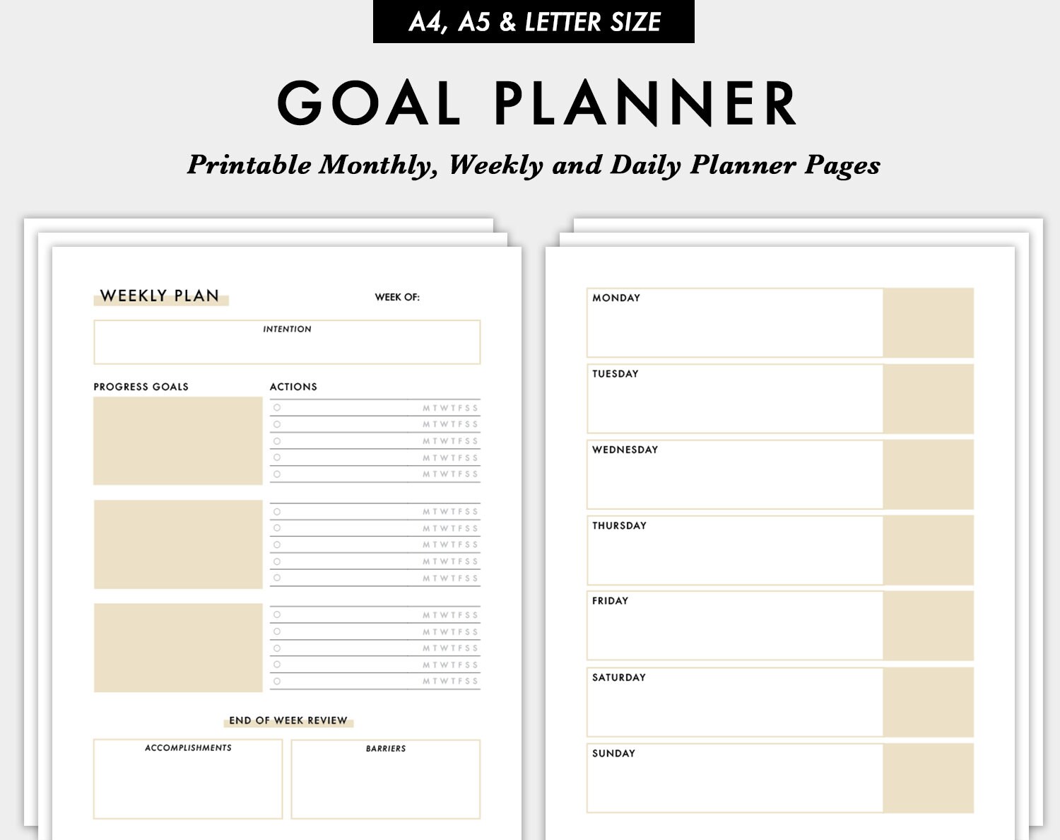 Printable Goal Planner Productivity Planner Schedule Etsy