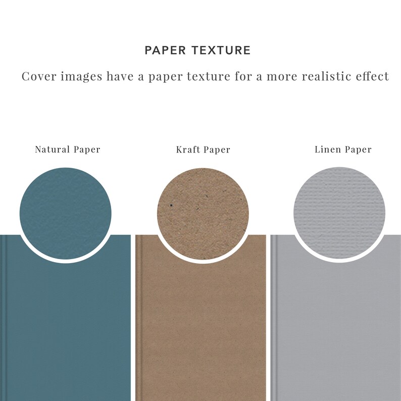 K&ouml;nnte beinhalten: Drei Papiertextur-Muster: Naturpapier ist hellblau, Kraftpapier ist braun und Leinenpapier ist hellgrau.
