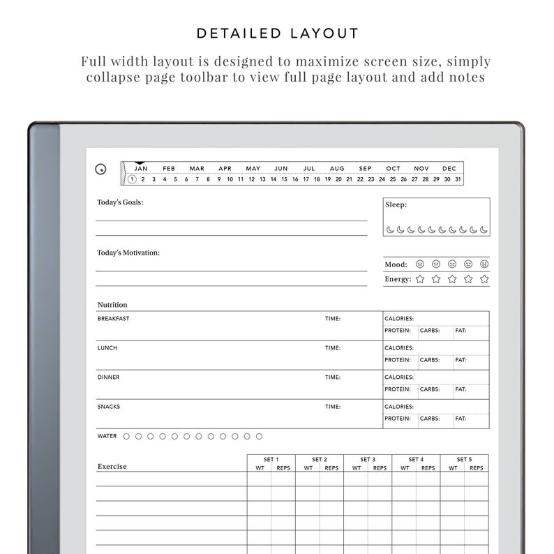 Fitness Journal for Remarkable and e-Ink Tablets | remarkable template, remarkable journal, eink template, workout tracker, fitness tracker image 7