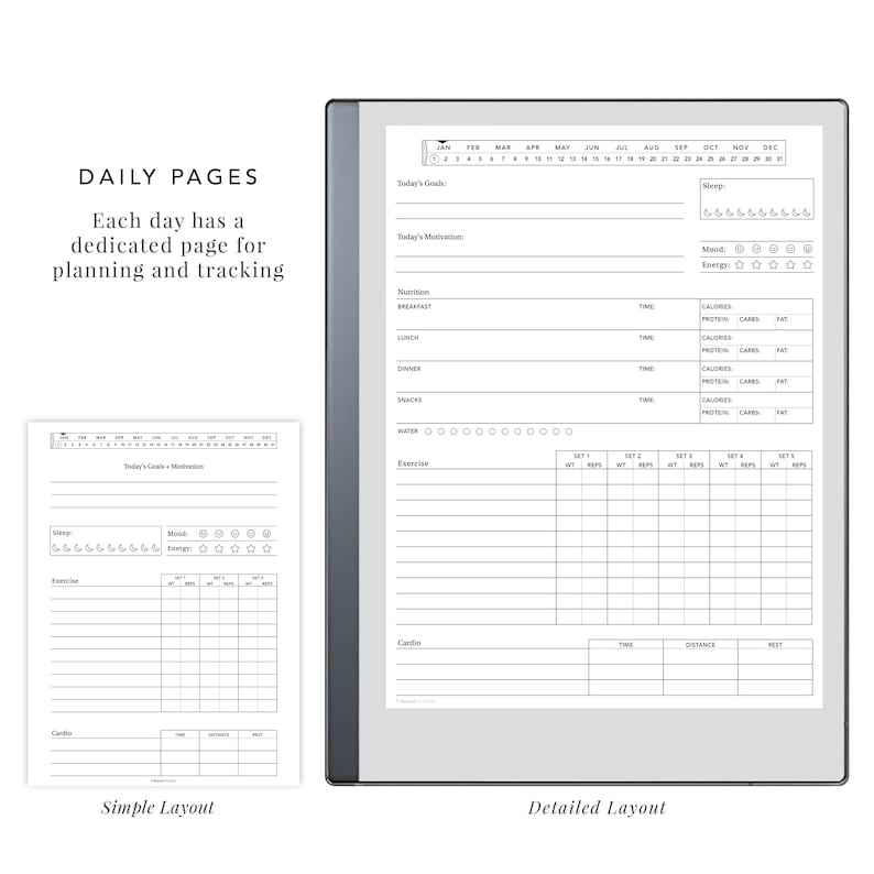 Fitness Journal for Remarkable and e-Ink Tablets | remarkable template, remarkable journal, eink template, workout tracker, fitness tracker image 4
