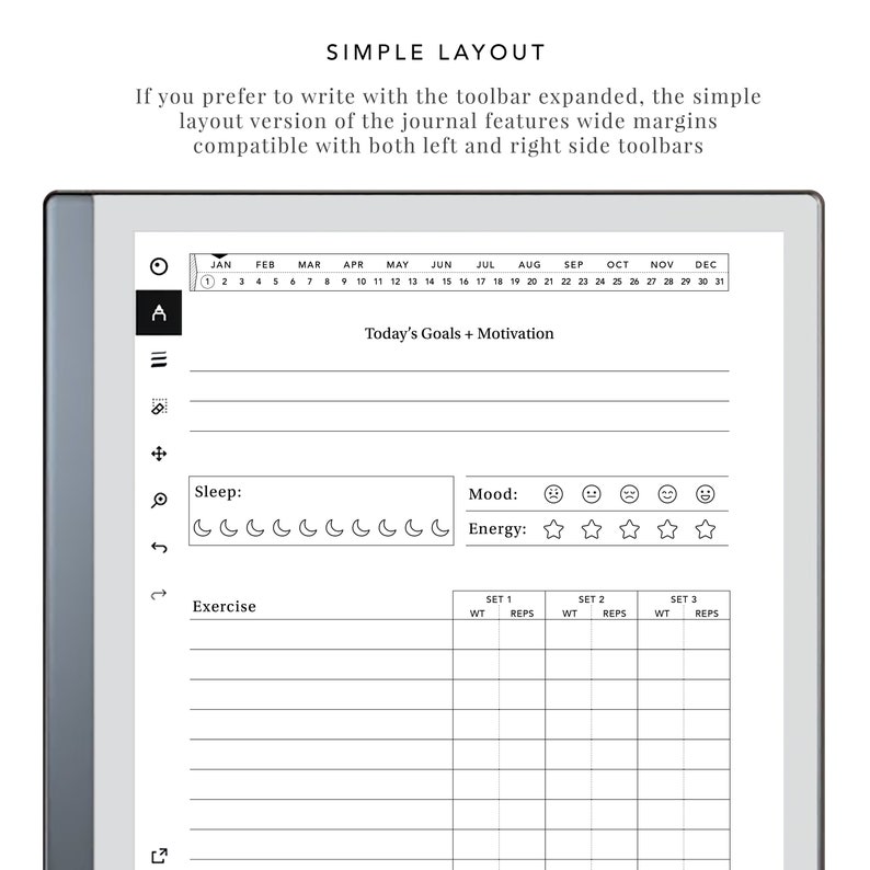 Fitness Journal for Remarkable and e-Ink Tablets | remarkable template, remarkable journal, eink template, workout tracker, fitness tracker image 6