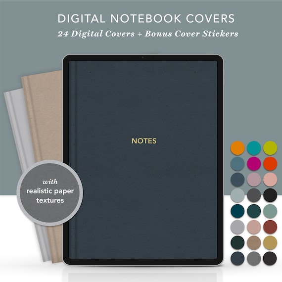 24 Digital Notebook Covers | Digital Planner GoodNotes Cover, Digital Planning Accessory, Alternate Covers for iPad Notebook