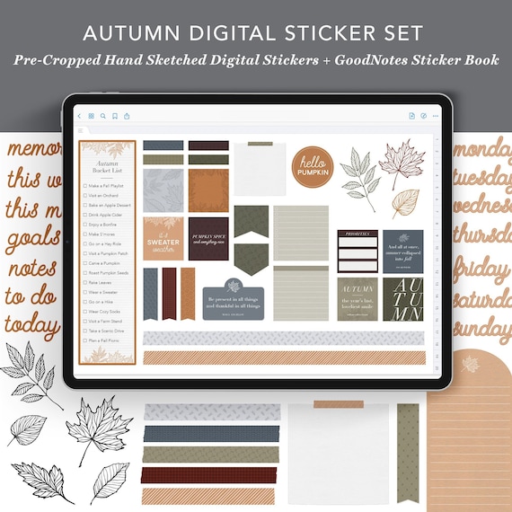 Autumn Digital Planning Sticker Set | GoodNotes Stickers, GoodNotes Sticker Book, Digital Stickers, Fall Digital Stickers