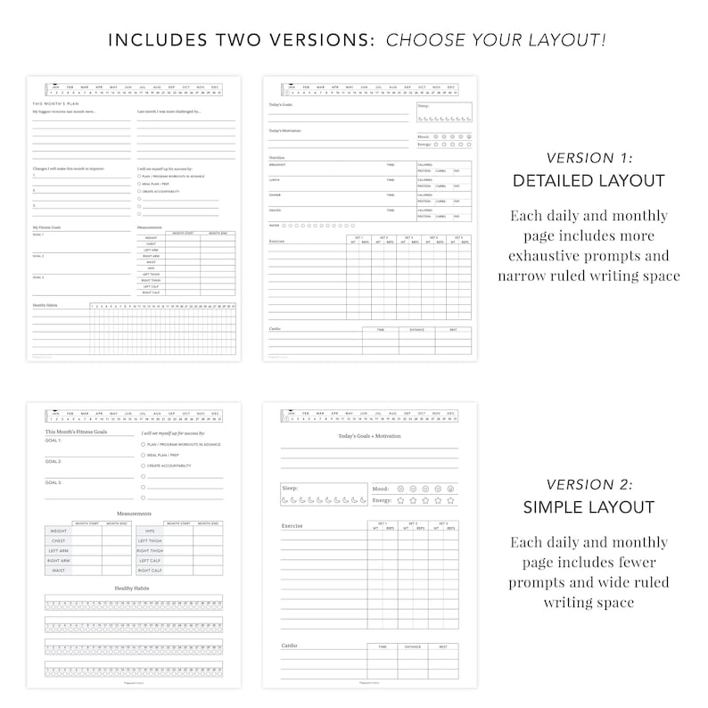 Fitness Journal for Remarkable and e-Ink Tablets | remarkable template, remarkable journal, eink template, workout tracker, fitness tracker image 2