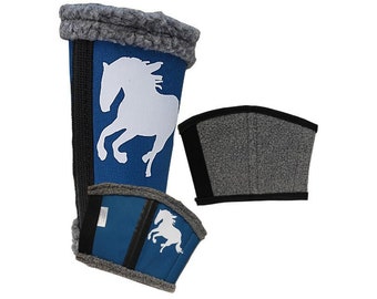 HORSE WINTER WRAPS, Fleece Binding Cold Season Horse Warm Socks, Beautiful Blue Color Horse Wraps Gift For Horse Lover