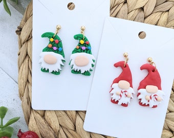 Christmas Gnome Earrings Hat and Mittens Clay Candy Cane Jewelry 925 Sterling Silver Hooks Available Christmas Tree Gold Tone Studs Holiday