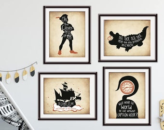 Peter Pan Neverland Inspired Quotes (series 4A) - Set of 4 Art Print (Unframed) (Featured in Treasure Map) Peter Pan Prints