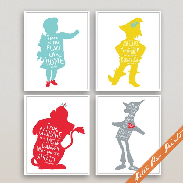 Wizard of Oz Wall Art Prints Set of 4 Unframed Quote Wall Decor Wall Art for Kids Literary Gifts Teaching Lessons in Art