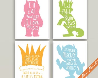Wild Things Inspired Quote Art Print Set - Whimsical Nursery Decor