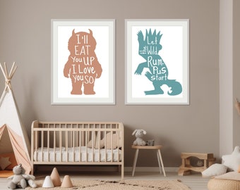 Where the Wild Things Are Art Prints, Modern Nursery Decor, Set of 2 (Unframed)