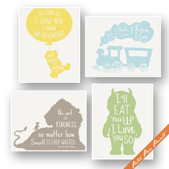Storybook Nursery Art Prints, Set of 4, Gender Neutral Decor