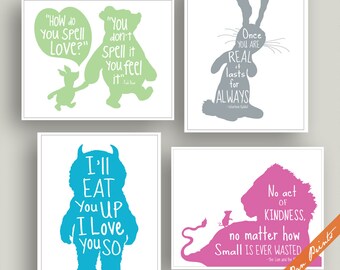 Storybook Nursery Art Prints, Set of 4, Colorful Quote Prints