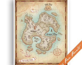 Adventure Nursery Wall Art Neverland Treasure Map Poster Peter Pan Inspired Unframed Art Print Peter Pan Poster Gifts for Boys